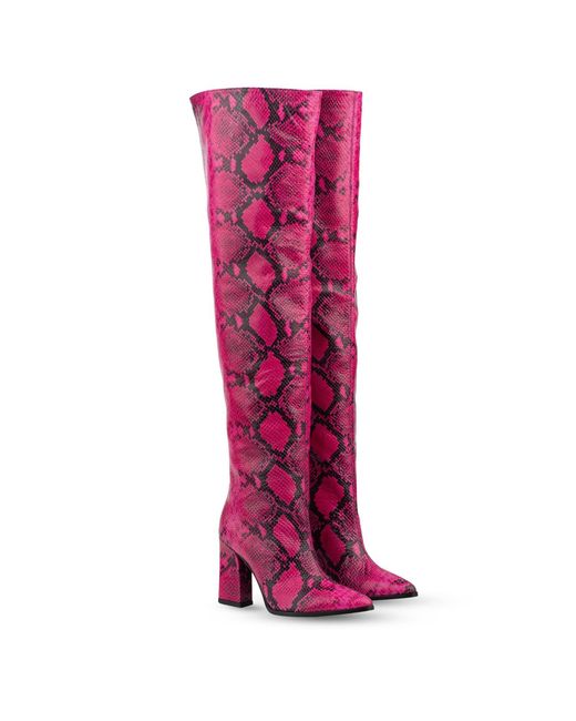 Rosamund Muir London Purple Roma & Snake Print Over Knee Boots