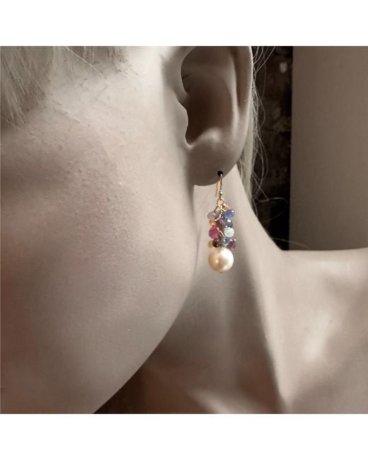 Lori Kaplan Design Metallic Sapphire Cluster Earring With Pearl