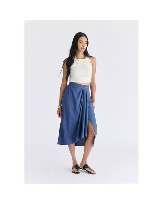 Paisie Blue Draped Wrap Midi Skirt
