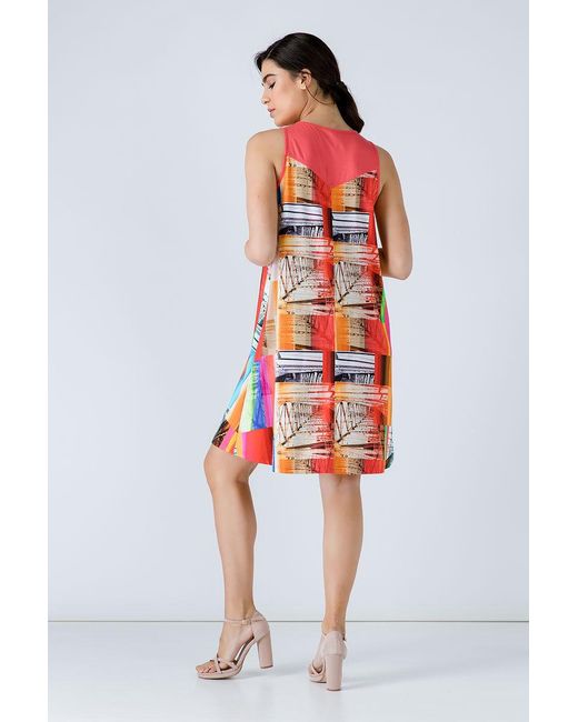 Conquista Red Coral A Line Print Dress