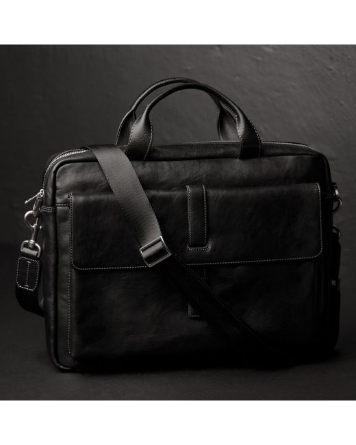 Time Resistance Black Large Leather Briefcase Laptop Bag for men