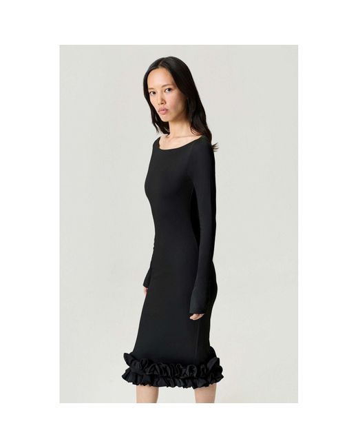 Nocturne Black Jersey Maxi Dress With Ruffle Detail