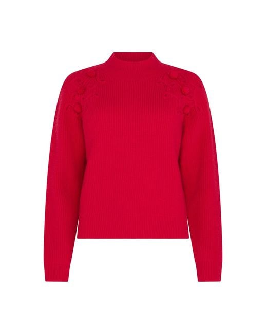 Sour Figs Red Shoulder-Detail Bobble-Knit Jumper