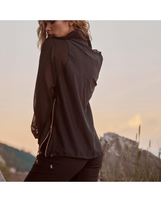 ANTONINIAS Black Elegant Panacea Tracksuit Jacket With Golden Details And Chiffon Sleeves