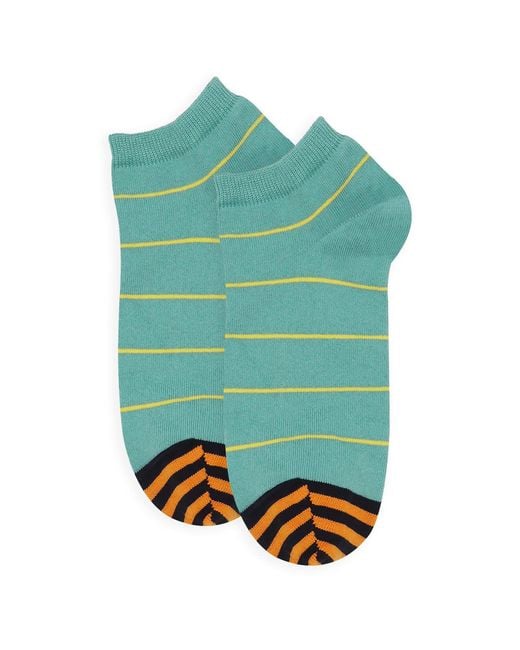 Peper Harow - Made in England Green Retro Stripe Cream & Thin Stripe Trainer Socks Bundle for men