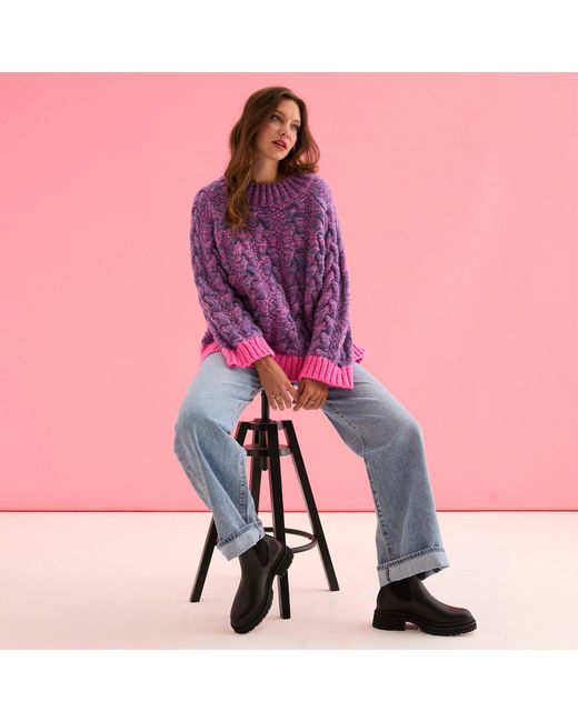 Cara & The Sky Purple Jennie Cable High Neck Balloon Sleeve Jumper