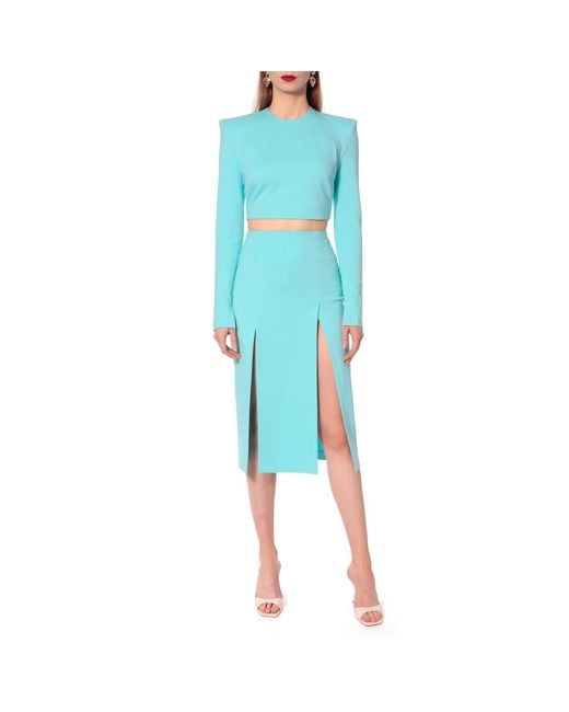 AGGI by HALEWSKI Blue Salma Radiance Midi Pencil Skirt With Slits