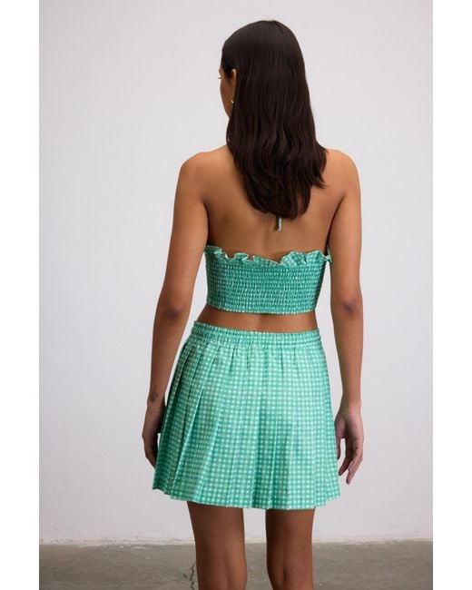 Je Te Veux Green Sweetheart Gingham Pleated Skirt