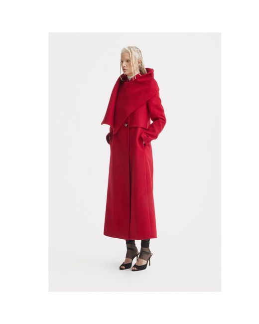 Julia Allert Red Elegant Long Draped Transformer Mid-Season Coat –