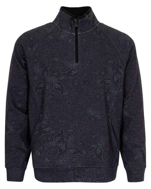 Lords of Harlech Blue Craig Montgat Paisley Quarter-Zip Sweater for men