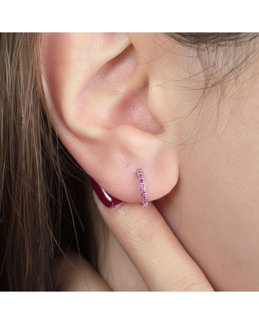 Harfi Pink Ruby July Birthstone Small Huggie Hoop Earrings