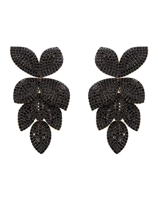 Latelita London Petal Cascading Flower Earrings Gold Black Cz