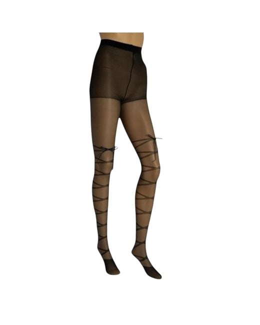 HIGH HEEL JUNGLE by KATHRYN EISMAN Black Satin Bow Lace Up Tights