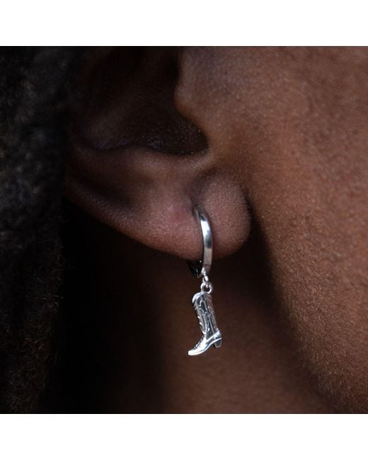 Scream Pretty White Cowboy Boot Charm Hoop Earrings