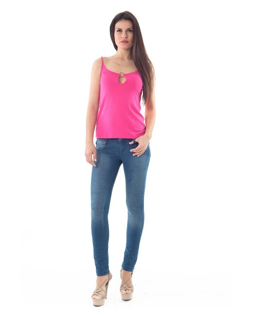Conquista Pink Spaghetti Strap Keyhole Top