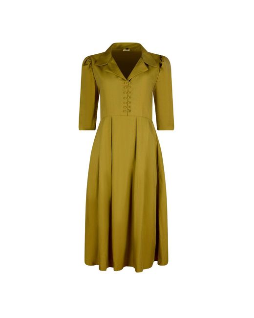NUMBAT Green Constance Cotton Coat Collar Midi Dress –