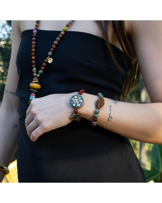 Ebru Jewelry Sacred Om Carnelian & Tibetan Mantra Beaded Bracelet