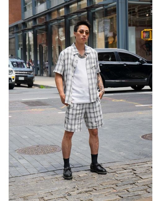 Éclectique Gray Monotone Plaid Button-Up Shirt for men