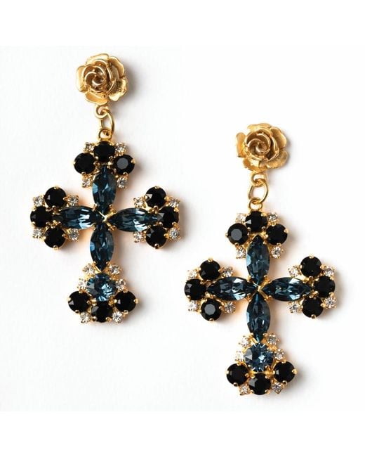Achala Handcrafted Metallic Kay Vintage Inspired Crystal Cross Earrings