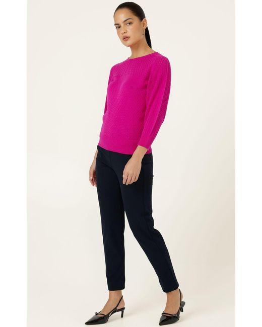 SACHA DRAKE Purple Three Quarter Sleeve Ripple Knit Top