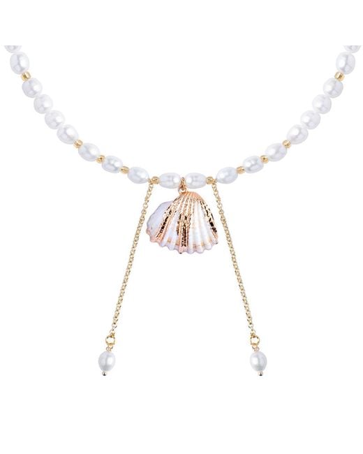 My Little Nature Metallic Freshwater Pearls Necklace With Plated Natural Seashell
