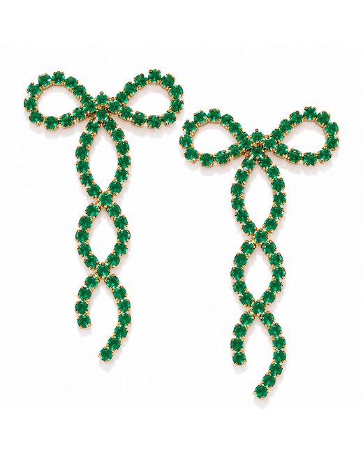 The Pink Reef Green Crystal Ribbon Bow Earring