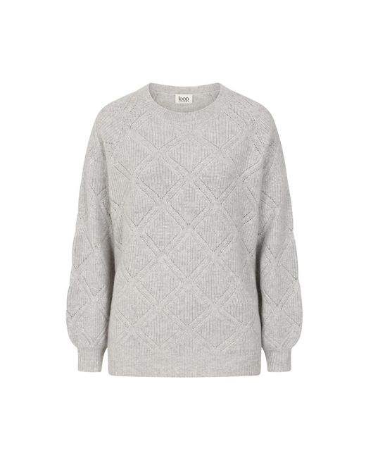 Loop Cashmere Gray Diamond Stitch Sweater
