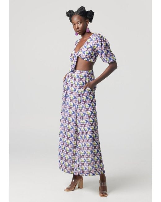 Why Mary Blue Floral Print Culotte Palazzo Pants