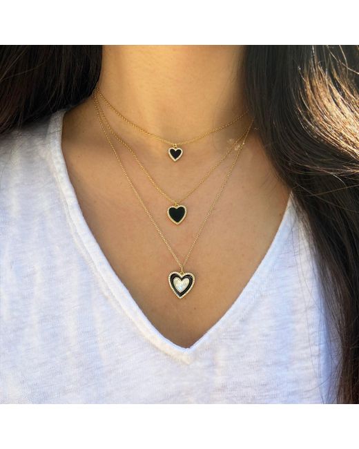 KAMARIA Metallic Mini Onyx Heart Necklace With Crystals