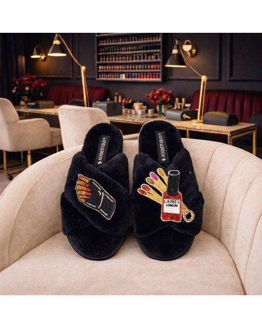 Laines London Blue Classic Laines Slippers With Cocoa Nail Tech Brooches