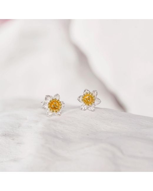 Isla Silver Metallic Daffodil Bloom Stud Earrings