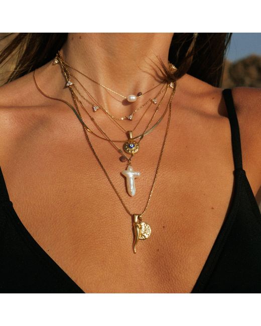 Mickey's Girl Metallic Pearl Cross Waterproof Necklace