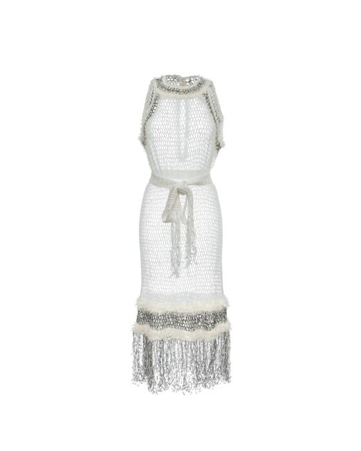 Andreeva White Rose Handmade Knit Dress