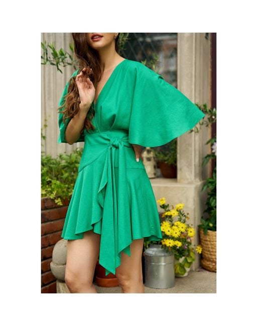Noria Anis Green Bryony Mini Wrap Dress