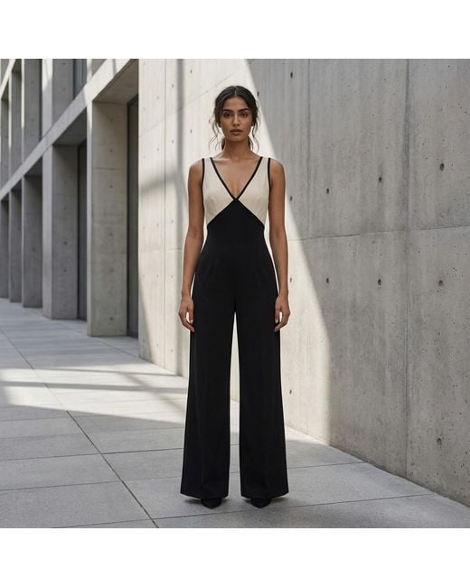 Modenaire Black Two Tone Jumpsuit Sculpted Wrap Form