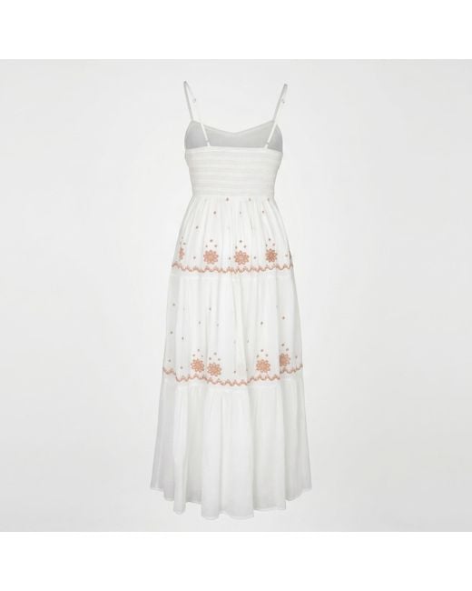 Modenaire White Embroidered Maxi Dress Tiered Form