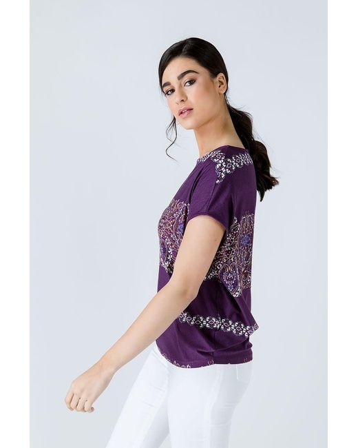 Conquista Purple Oversized Sleeveless Print Top