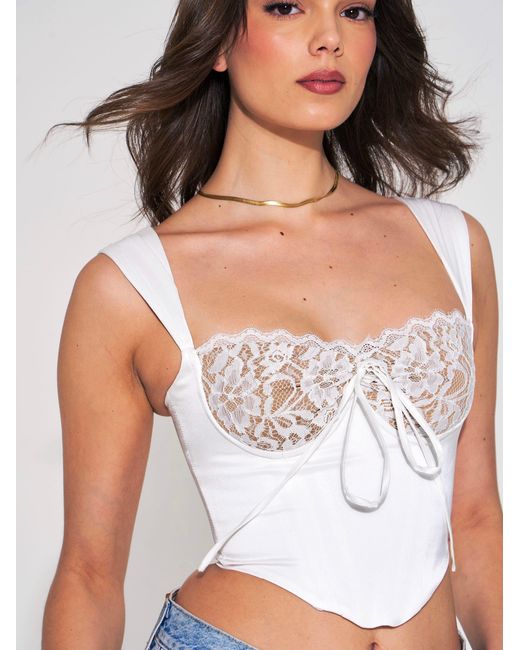 Miss Circle New York White Everly Lace Satin Corset Top