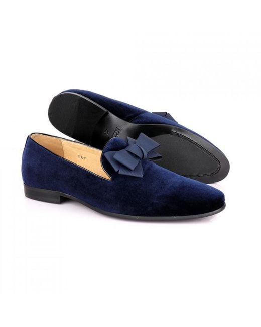 DAVID WEJ Blue Alfred Velvet Bow Tie Loafers for men