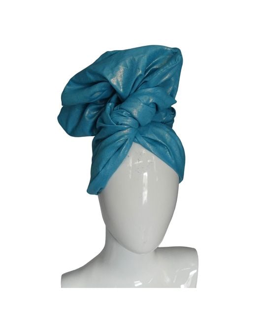 Romer Millinery Blue Twisturban Turban Turquiose Metallic Lightweight Linen