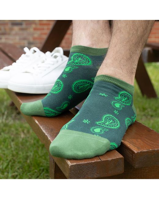 Peper Harow - Made in England Green Paisley Luxury Crew & Trainer Socks Bundle for men