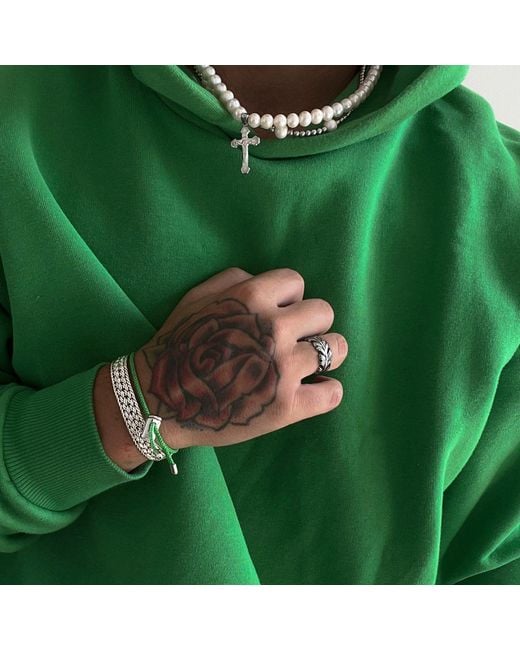 Nialaya Green String Bracelet With Adjustable Lock for men