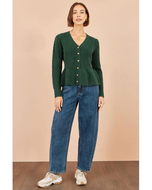 Yumi' Green Cable Knit Peplum Cardigan