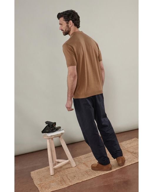 Paul James Knitwear Brown Ultra Fine Cotton Earll Short Sleeve Polo Shirt for men