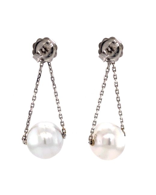 Artisan Green Diamond And Pearl Drop Chain Earrings