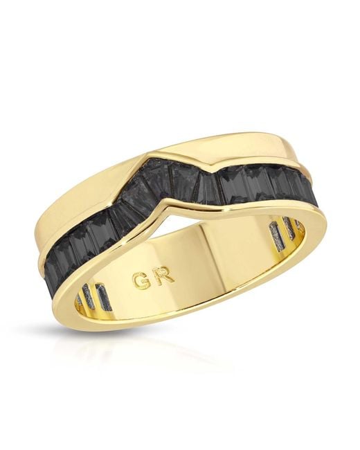 Glamrocks Jewelry Metallic Peak Baguette Band Ring- Black