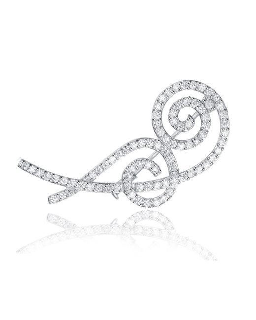 Genevive Jewelry White Sterling Silver Cubic Zirconia Music Pin