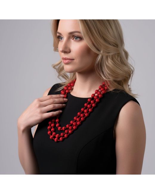 Silk and Bears Red Crimson Hand-Knotted Silk Bead Necklace – Triple Strand
