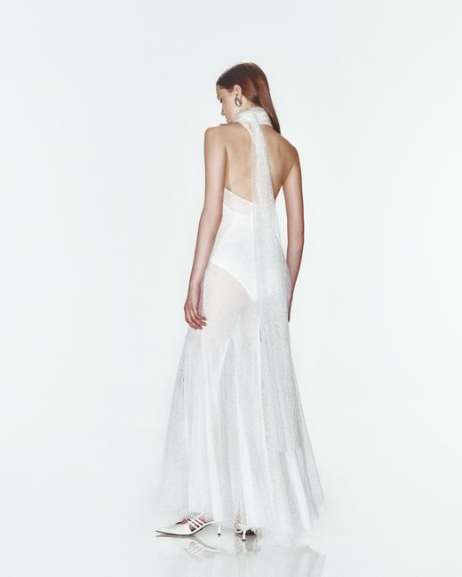 Khéla the Label White Champagne Chic Beaded Gown In