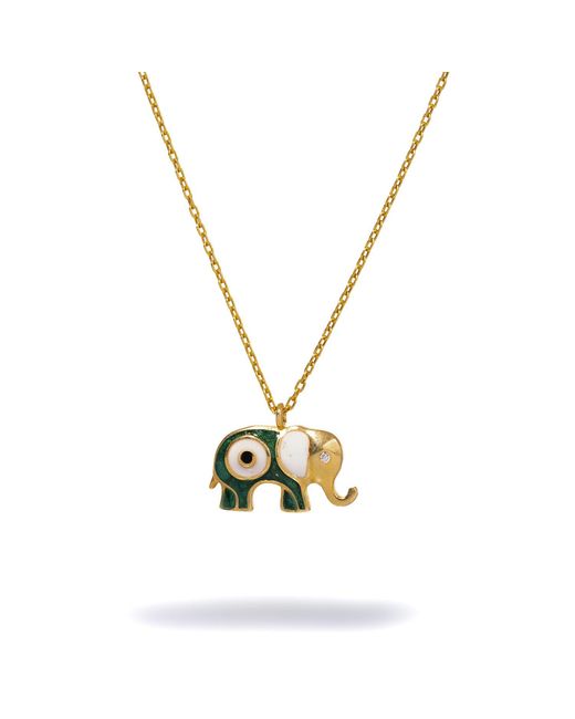 Ebru Jewelry Metallic Wishful Elephant & Evil Eye Enamel Pendant Chain Necklace
